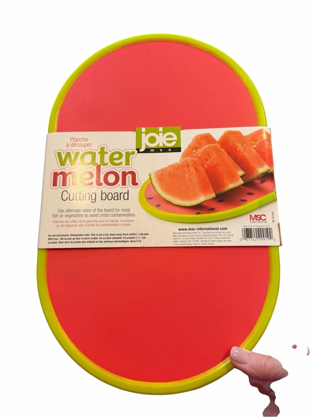 Joie Watermelon-Themed Cutting Board in Red with Lime Trim. NWT